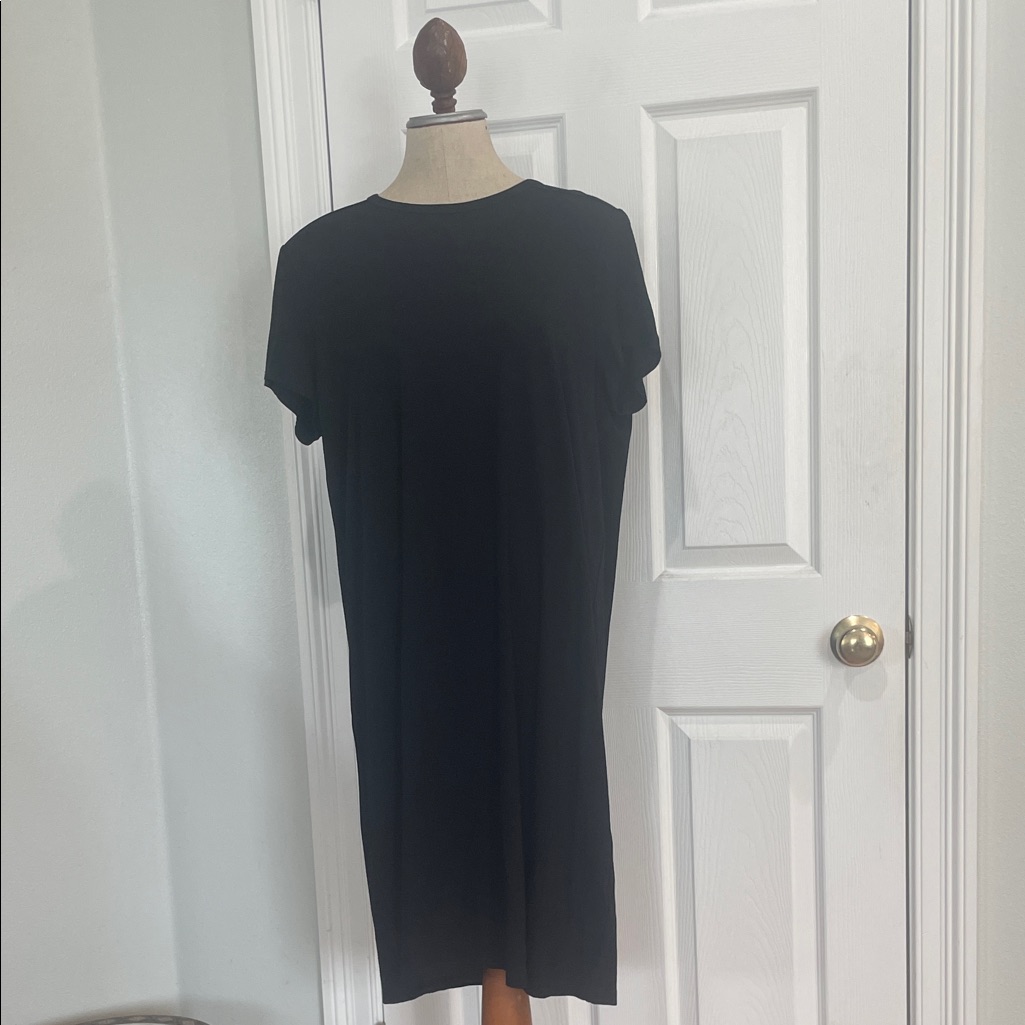 Nwts Eileen Fisher Black Short Sleeve Midi T-Shirt Dress Stretch Women’s Size L